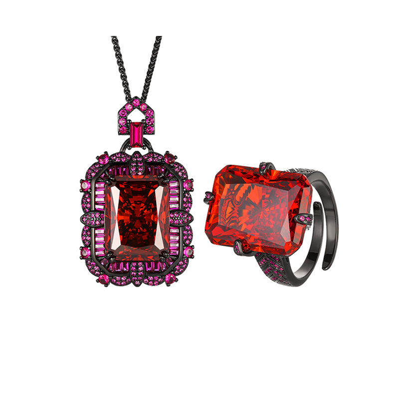ZIRAVE Jewelry Parra Green Square Diamond Black Gold Set
