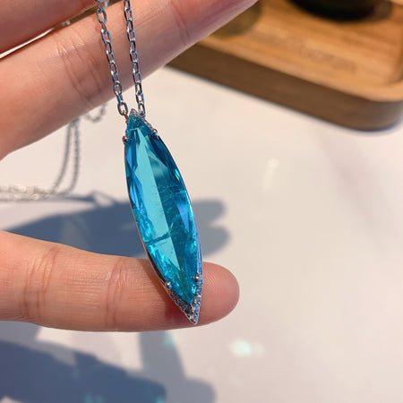 ZIRAVE Jewelry  Marquise-Cut Simulated Paraiba Gemstone Pendant & Earring Set（副本）（副本）