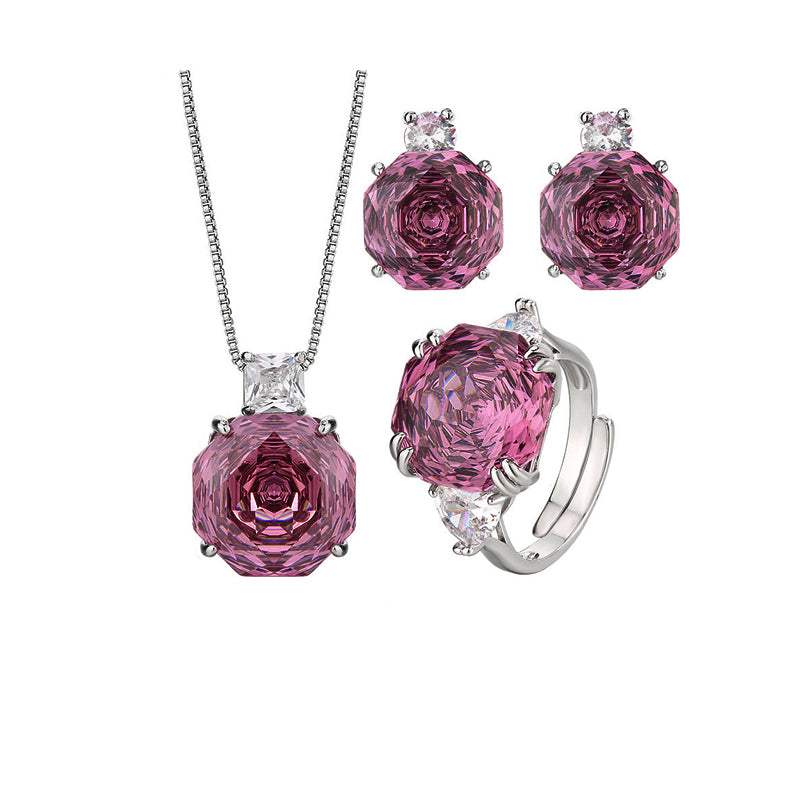 ZIRAVE Jewelry Copper-Based Gold-Plated Dried Rose Minimalist Set Main Stone