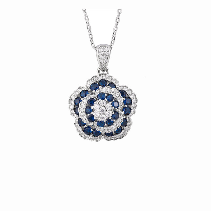 ZIRAVE Jewelry Vintage Multi-layer Flower Sapphire Nicklace