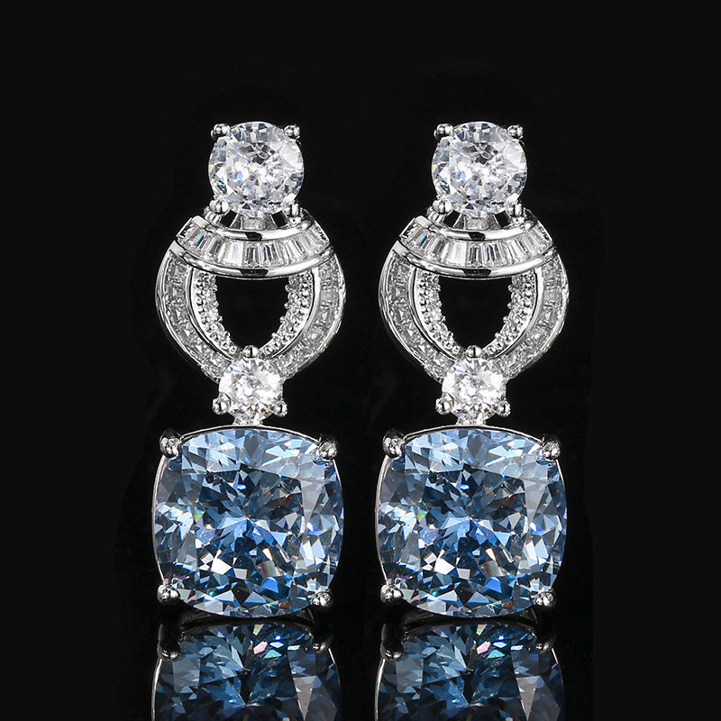 ZIRAVE Jewelry Vintage Simulated Blue Diamond Cushion Earrings
