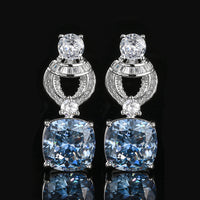 ZIRAVE Jewelry Vintage Simulated Blue Diamond Cushion Earrings