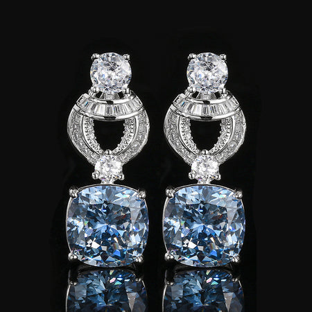 ZIRAVE Jewelry Vintage Simulated Blue Diamond Cushion Earrings