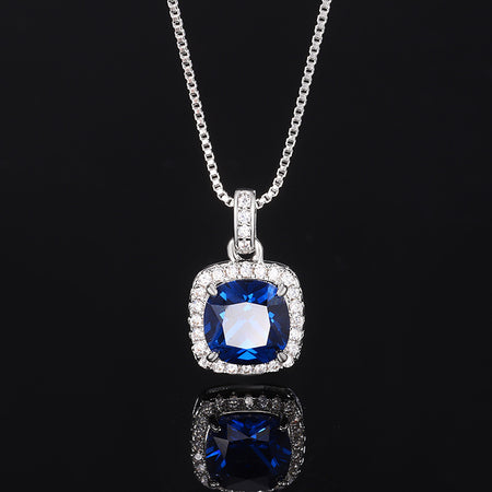 ZIRAVE Jewelry Women's Retro Imitation Blue Spinel Square Simple Necklace