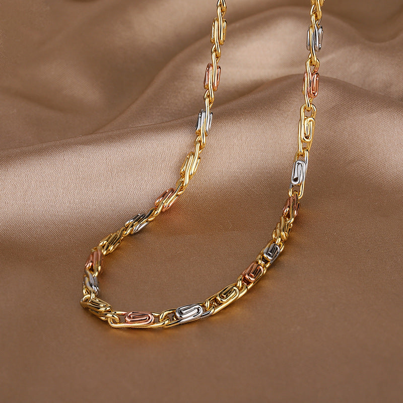 ZIRAVEJewelry Tri-Color Copper Gold Plated Slim Paperclip Chain Adjustable Necklace
