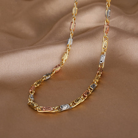ZIRAVEJewelry Tri-Color Copper Gold Plated Slim Paperclip Chain Adjustable Necklace