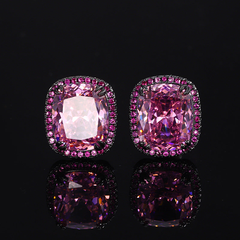 ZIRAVE Jewelry Vintage Simulated Pink Diamond Black Gold Halo Earrings