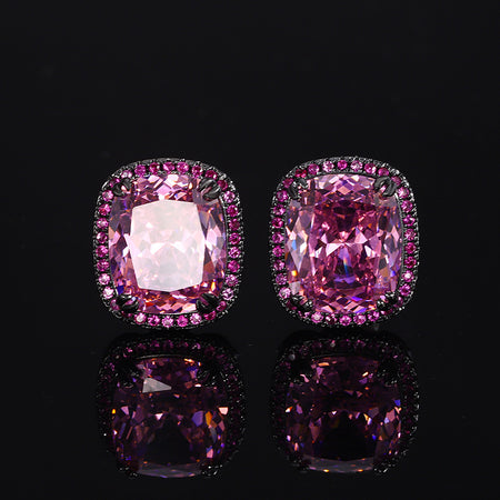 ZIRAVE Jewelry Vintage Simulated Pink Diamond Black Gold Halo Earrings