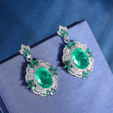 Vintage Simulated Emerald Floral Halo Earrings