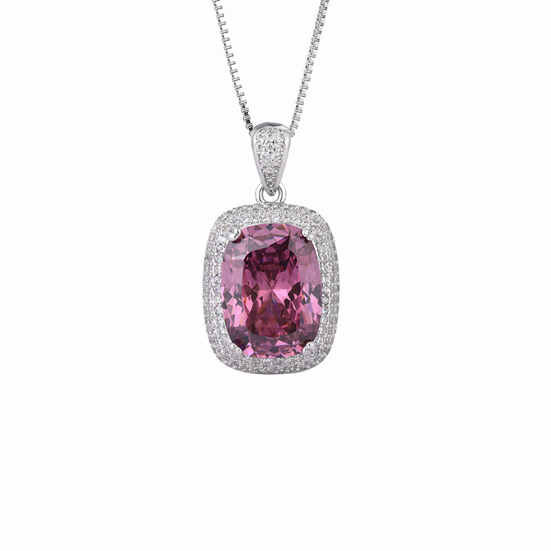 ZIRAVE Jewelry Cushion Cut Pink Diamond Simulant Necklace