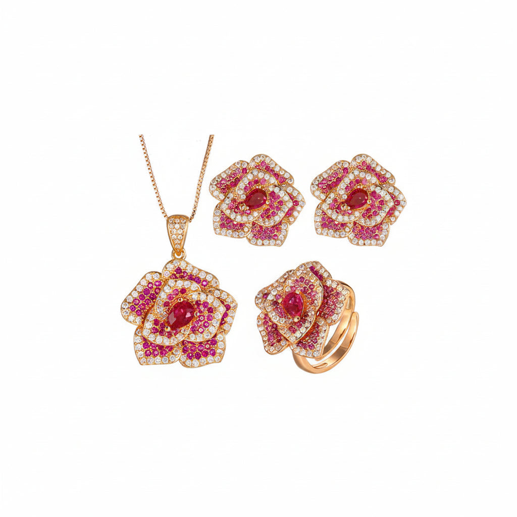 Zirave Jewelry Rose Elegance Simulated Diamond Jewelry Set