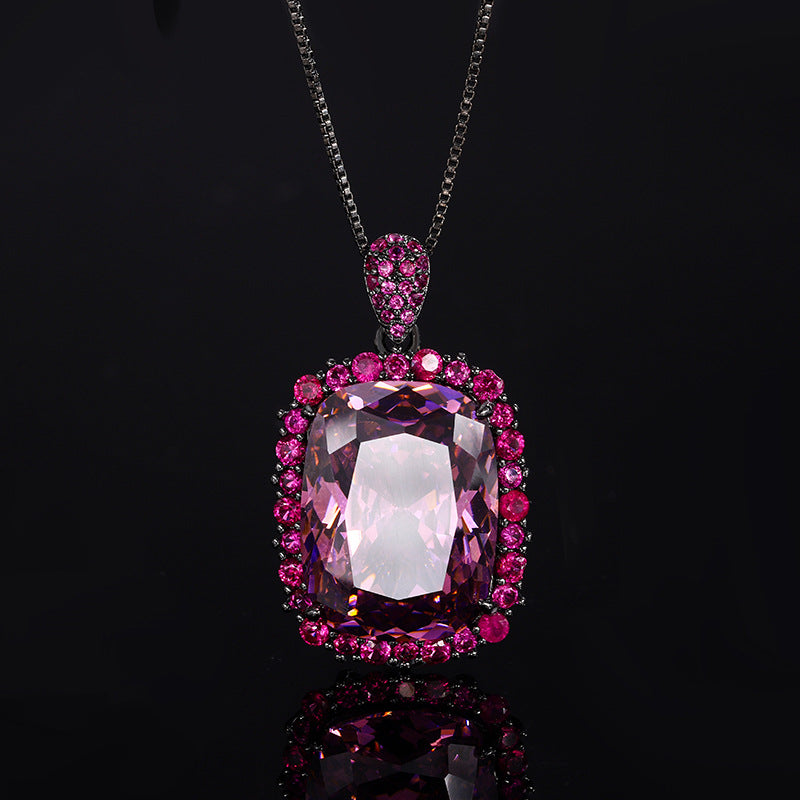 ZIRAVE Jewelry Radiant-Cut Faux Pink Diamond Dark Style 3-Piece Jewelry Set (Necklace, Ring & Earrings
