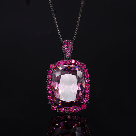 ZIRAVE Jewelry Radiant-Cut Faux Pink Diamond Dark Style Necklace