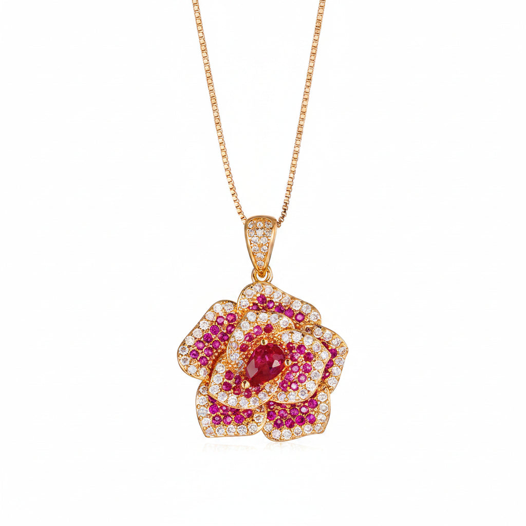 ZIRAVE jewelry simulation red corundum rose light  Pendant with Chain