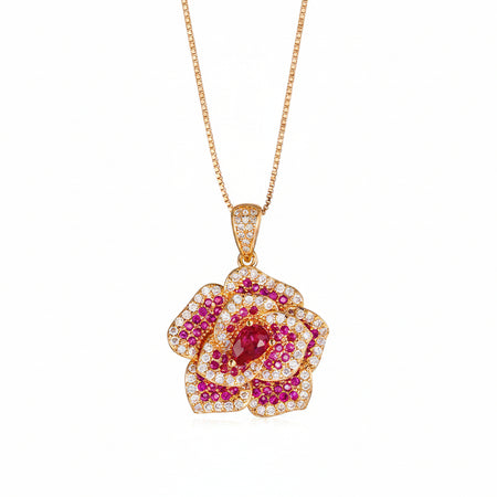 ZIRAVE jewelry simulation red corundum rose light  Pendant with Chain
