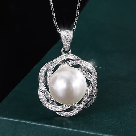 ZIRAVE Jewelry Spiral Pave Simulated Pearl Pendant, 3 Colors Available