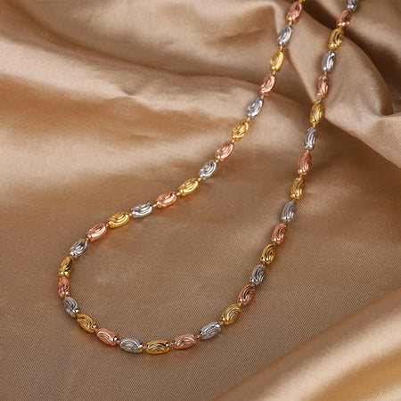 ZIRAVEJewelry Tri-Color Copper Gold Plated Textured Rice Bead Thin Chain Adjustable Set