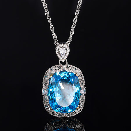 ZIRAVE Jewelry Simulation Aquamarine White Plated Blue Necklace