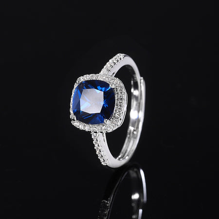 ZIRAVE Jewelry Women's Retro Imitation Blue Spinel Square Simple Ring