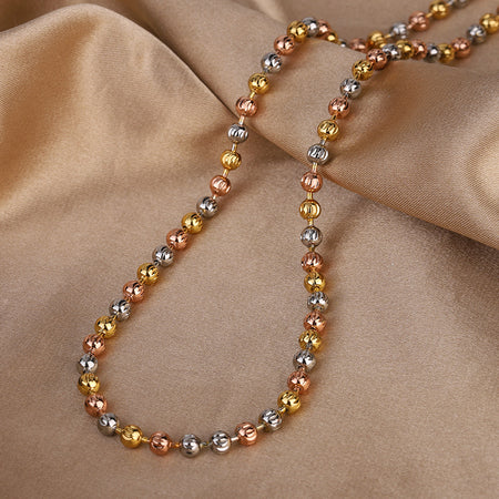 ZIRAVE Jewelry Tri-Color Copper Gold Plated Smooth Round Bead Dainty Adjustable Necklace