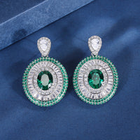 ZIRAVE Jewelry Vintage Simulated Emerald Multi-Halo Earrings
