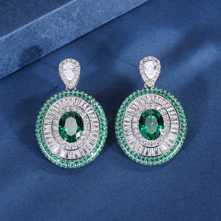 ZIRAVE Jewelry Vintage Simulated Emerald Multi-Halo Earrings