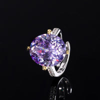 ZIRAVE Jewelry Two-Tone Gold Oval Gemstone Large Center Adjustable Ring (Multi-Color Options)