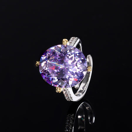 ZIRAVE Jewelry Two-Tone Gold Oval Gemstone Large Center Adjustable Ring (Multi-Color Options)
