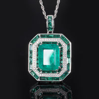 ZIRAVE Jewelry Art Deco Style Faux Gem Halo Pendant Necklace (Multi-Colors Available)