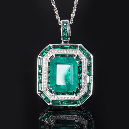 ZIRAVE Jewelry Art Deco Style Faux Gem Halo Pendant Necklace (Multi-Colors Available)