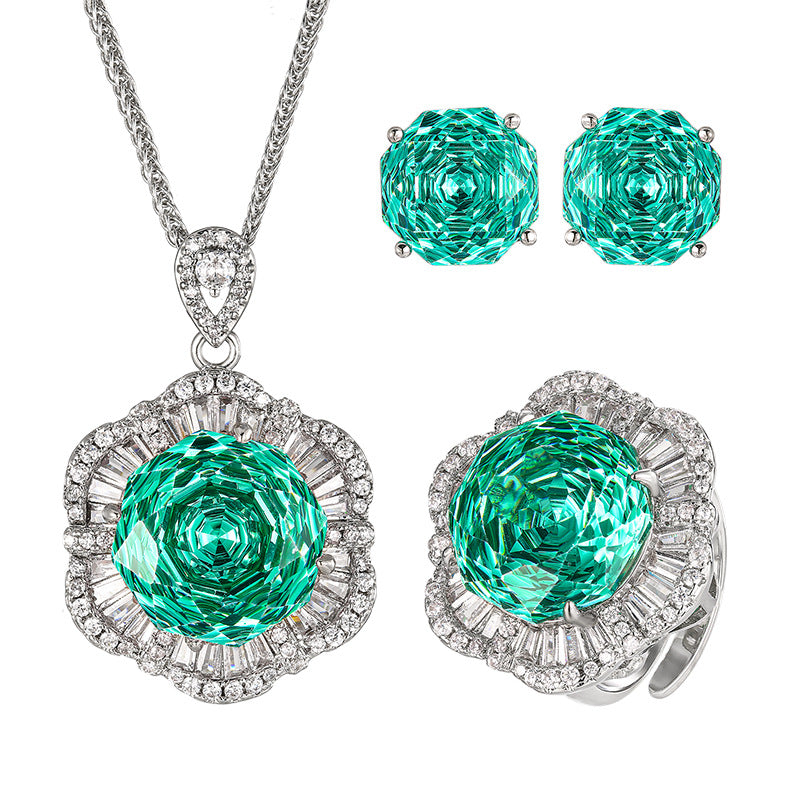 ZIRAVE Jewelry Rose Cut Paraiba Green Gemstone Jewelry Set