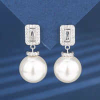ZIRAVE Jewelry Square-Cut Diamond Clasp Pearl Earring