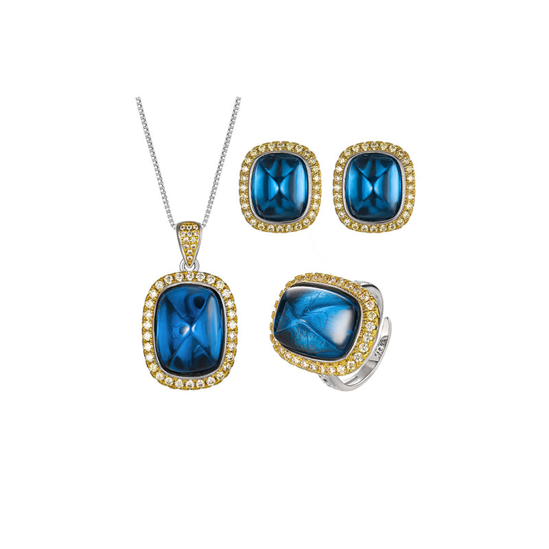 ZIRAVE Jewelry Imitation Blue Spinel Sugarloaf Vintage Jewelry Set