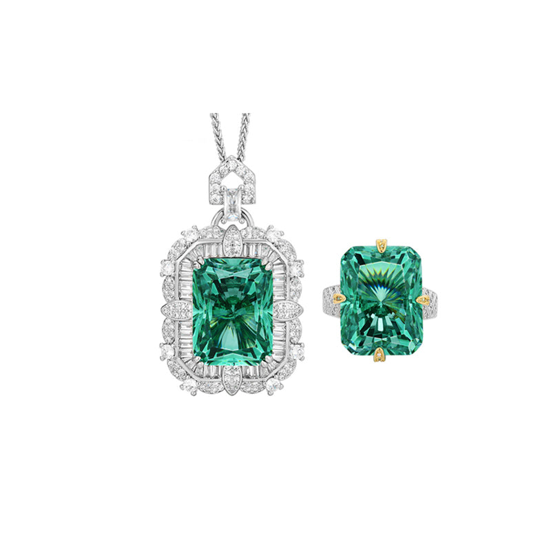 ZIRAVE Jewelry Simulation Para Green Square Diamond Jewelry Set