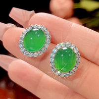 ZIRAVE Jewelry Vintage Gemstone Halo Chalcedony Earrings