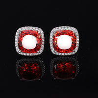 ZIRAVE Jewelry  Cushion-Cut Simulated Orange Sapphire Earrings