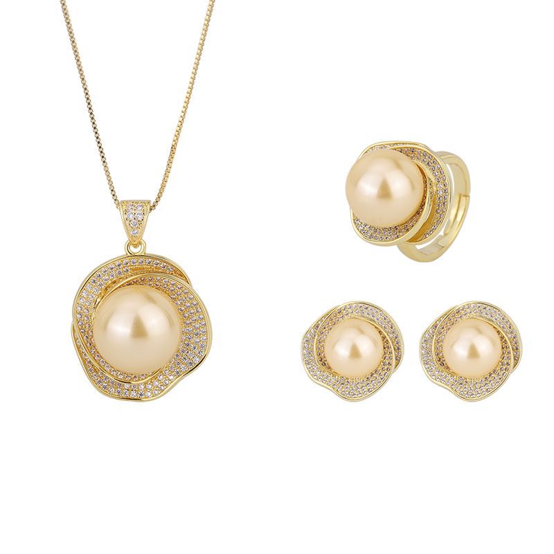 ZIRAVEJewelry Gold-Tone Simulated Pearl Jewelry Set (Necklace + Ring + Earrings)