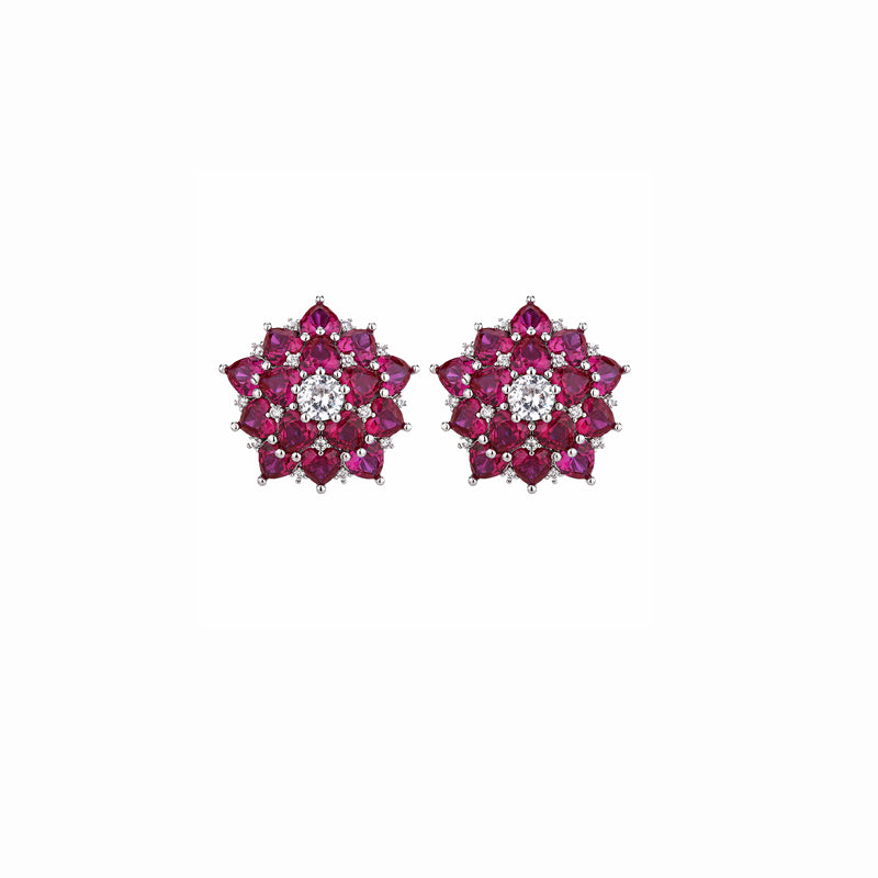 ZIRAVE Jewelry Vintage Simulated Ruby Flower Earrings