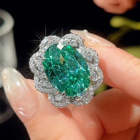 ZIRAVE JewelryVintage Simulated Paraiba Floral Halo Ring