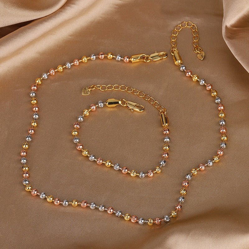 ZIRAVE Jewelry Tri-Color Copper Gold Plated Smooth Round Bead Dainty Adjustable Set