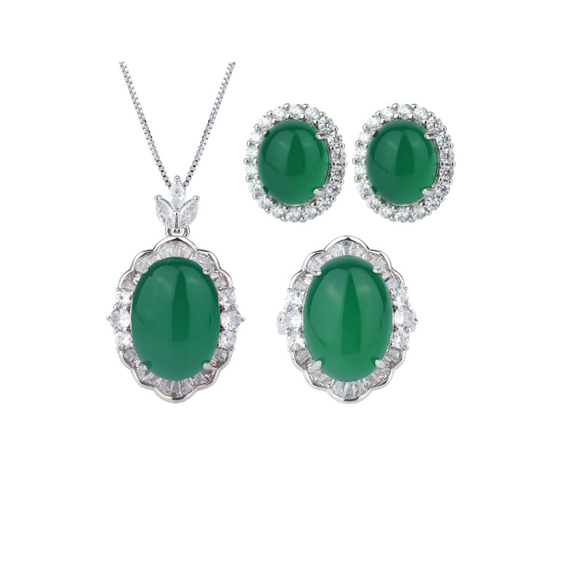ZIRAVE Imitation Green Agate Plain Jade Jewelry Set