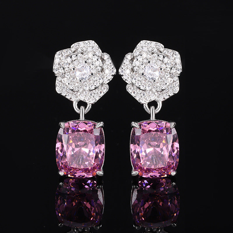 ZIRAVE Jewelry Camellia Simulated Gemstone Jewelry Set (Necklace + Earrings)