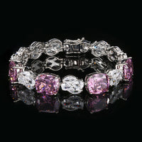 ZIRAVE Jewelry Cushion-Cut Gemstone Alternating Tennis Bracelet (Multi-Color Options)