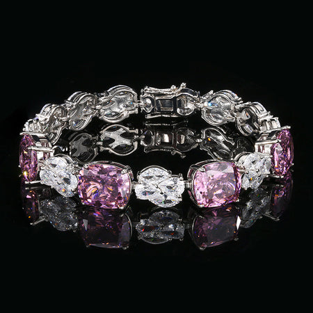 ZIRAVE Jewelry Cushion-Cut Gemstone Alternating Tennis Bracelet (Multi-Color Options)