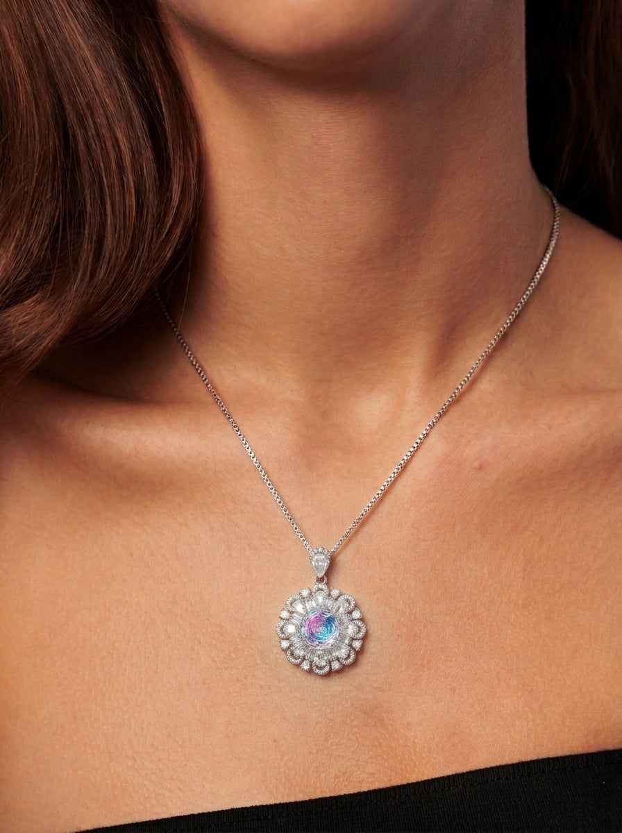ZIRAVE JewelryGradient Gemstone Sunflower Halo Necklace