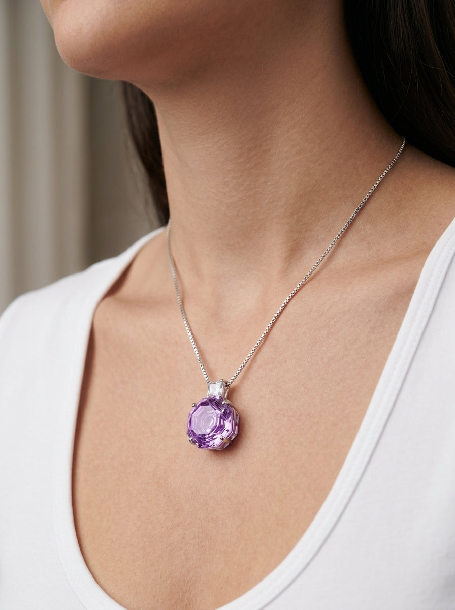 ZIRAVE Jewelry Rose-Cut Faux Purple Diamond Necklace