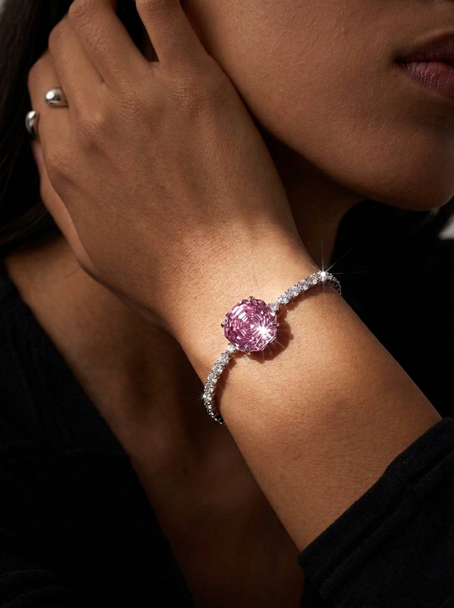ZIRAVE Jewelry Rose Cut 14mm Big Gemstone Tennis Bracelet