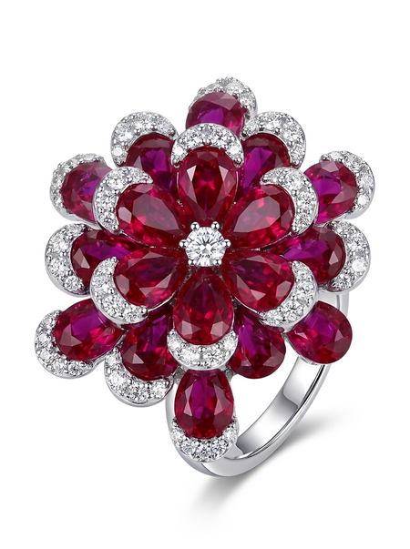 ZIRAVE Jewelry Imitation Ruby Eternal Flower High-end Luxury Gift Ring