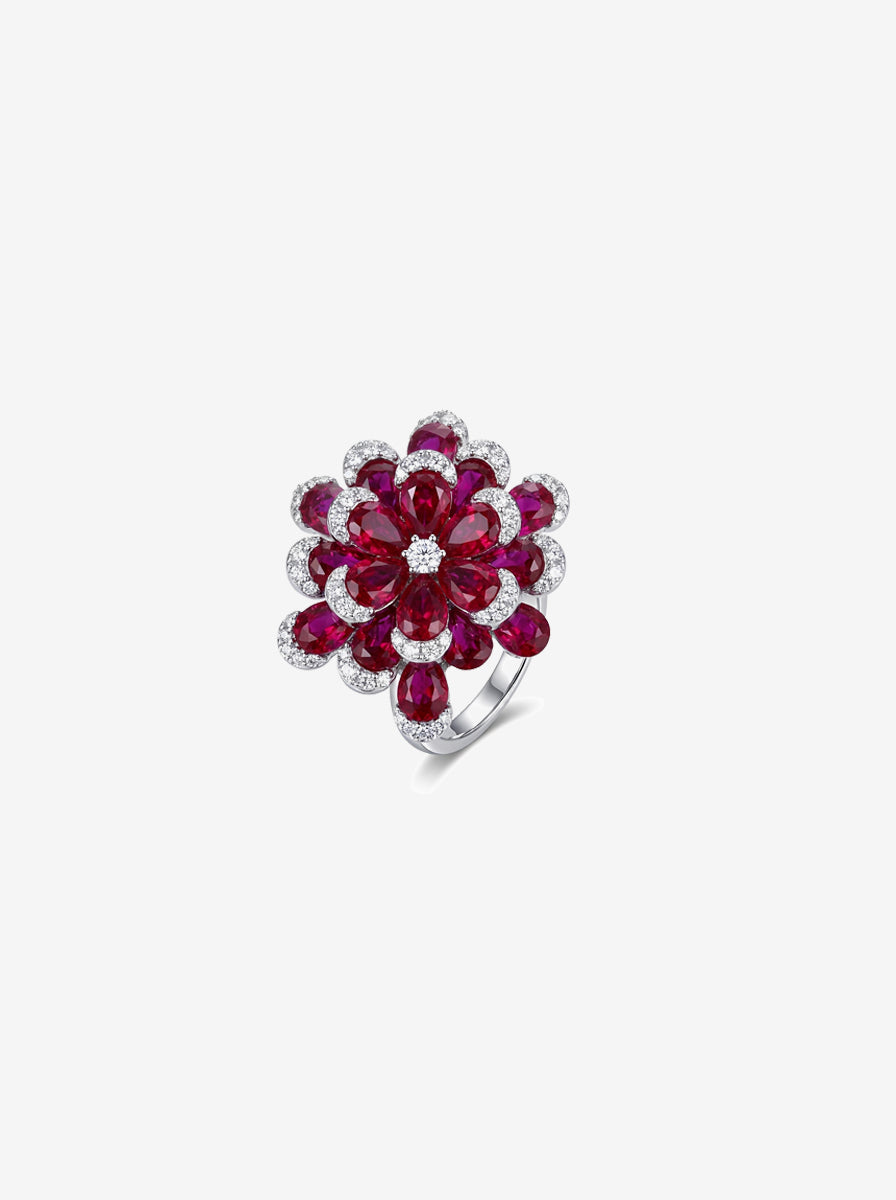 ZIRAVE Jewelry Imitation Ruby Eternal Flower High-end Luxury Gift Ring