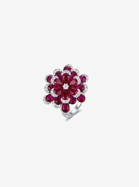 ZIRAVE Jewelry Imitation Ruby Eternal Flower High-end Luxury Gift Ring